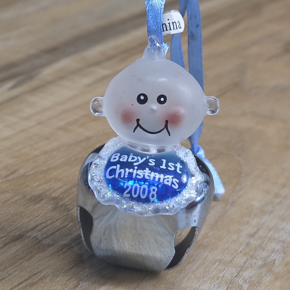 🩵Jingle Buddies Blue Frosted Baby's 1st Christmas 2008 Bell Ornament